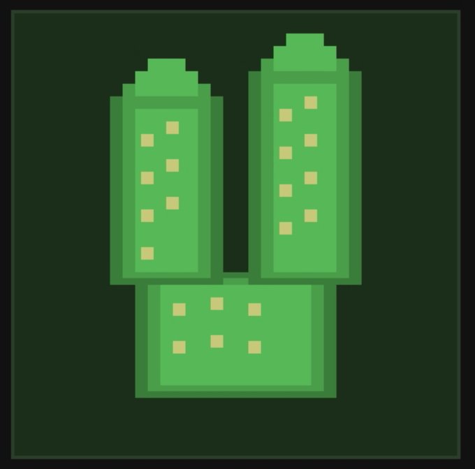 A pixel art image showing green asparagus spears with yellow-tipped details against a dark green background.