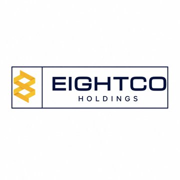 A logo for "EIGHTCO HOLDINGS" featuring a yellow abstract symbol next to the company name in dark navy text, representing the Nasdaq-listed company mentioned in the post that has been actively repurchasing shares and building a crypto treasury.