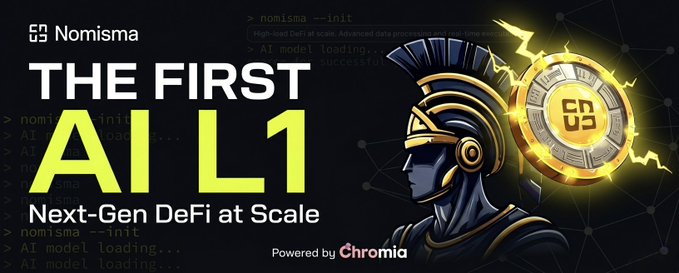 The image features a poster advertisement promoting a campaign on Nomisma Network. The text on the poster announces that this campaign is being powered by "#Nomisma" and invites creators to join the ranks of "The First AI Li 1 Next-Gen Defi at Scale". It emphasizes how participating in the campaign can help content creators receive financial rewards via mystery boxes, with a promise that they will be able to farm the impact of their content for $4. Additionally, they will earn $0.30 USDC per Mystery Box opened by them.