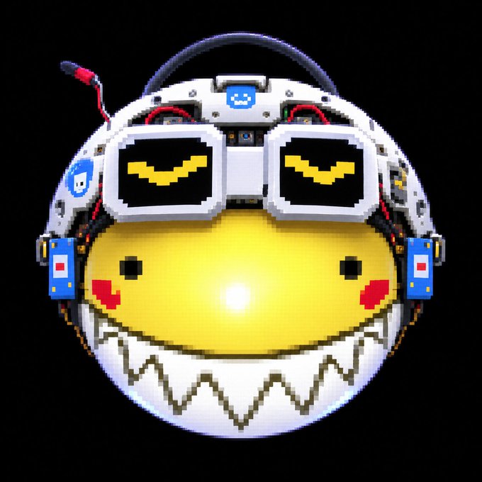 A pixelated yellow smiley face wearing VR goggles and tech gear with blue and white components, set against a black background. The image visually represents the cringeworthy "Soylana culture" referenced in the post, mocking the maximalist tech/NFT aesthetic with its cyberpunk accessories and robotic grin.