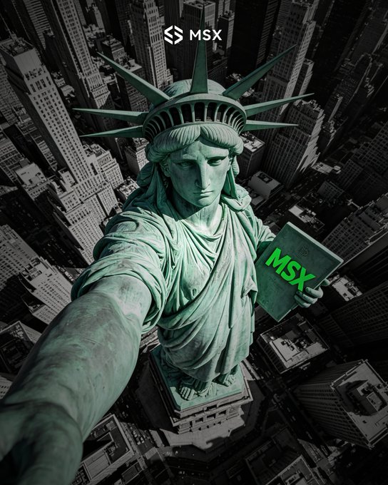A stylized image of the Statue of Liberty in green holding a green book labeled 'MSX' against a black-and-white cityscape background, with the 'MSX' logo at the top.