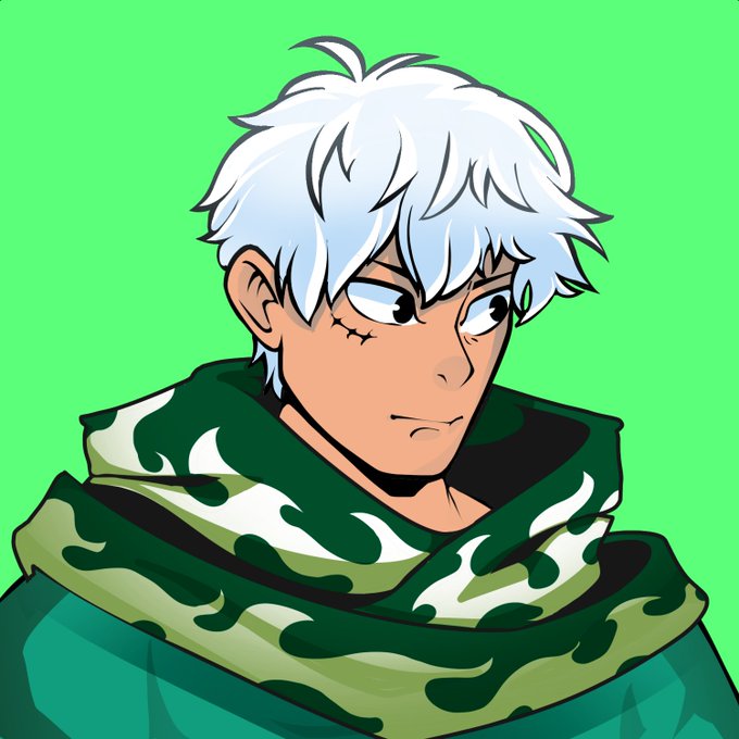 A cartoon portrait of a white-haired young man wearing a green patterned scarf against a bright green background. The image is promotional artwork for **@shareHOODLers**, presenting its NFTs as free digital share certificates and community-treasury assets.