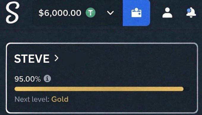 A screenshot of a Stake.us account profile for "STEVE" showing a $6,000.00 balance and 95.00% progress toward the next VIP level (Gold). The image is being used to promote a $2,000 giveaway, demonstrating the user's winnings to build credibility and encourage participation by having followers drop their usernames with #STAKE.