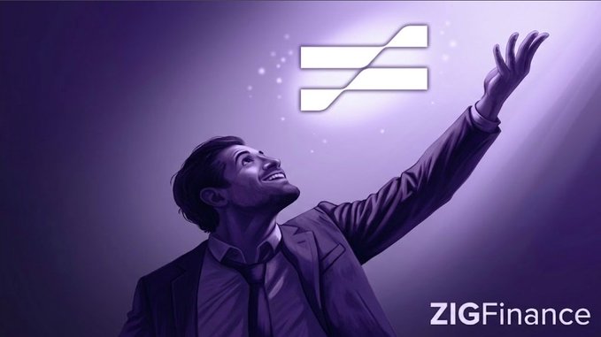 An illustrated image showing a man in a suit reaching up toward a glowing ZIG Finance logo with a purple background.