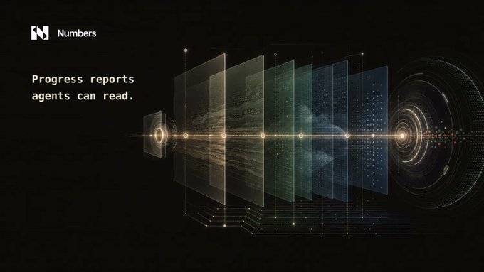 The image displays a sleek, futuristic graphic with the text “N Numbers” and “Progress reports agents can read,” visualizing a portable, ver