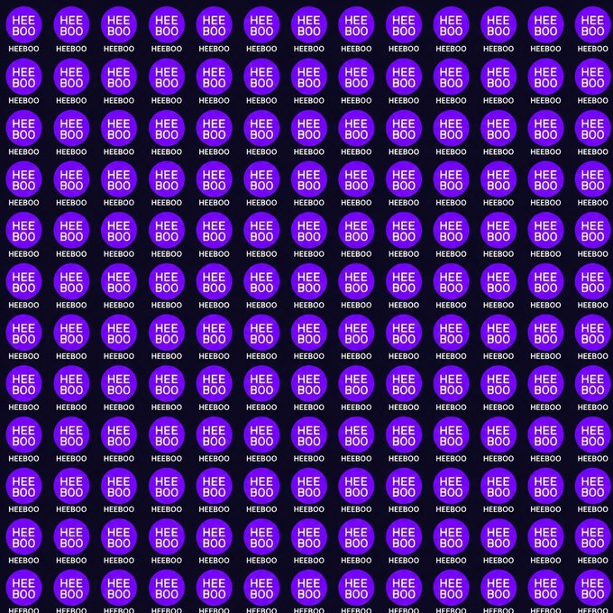 A repeating pattern of purple circular logos reading 'HEEBOO' with the text 'HEEBOO' written below each logo on a dark background.