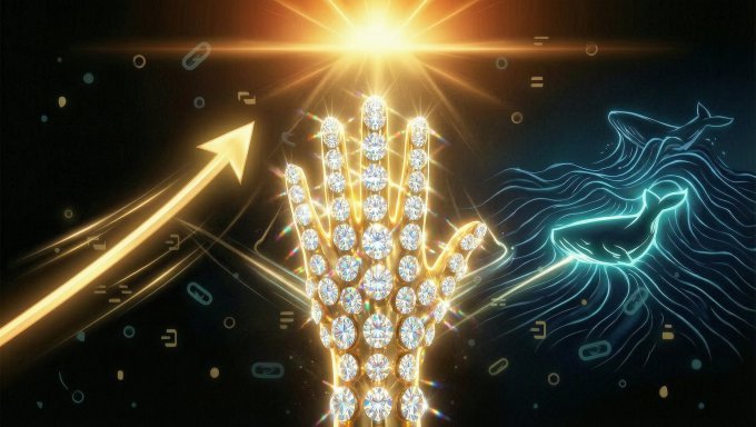 This is an abstract image that features a person's hand with several diamonds adorning their fingers, surrounded by other shapes like hearts and circles against a dark blue background. The text in the image reads "Bitcoin' s been sliding down too smoothly these past few days But, Bitcoin will absolutely get rock-hard again. This isn' just faith, it's common sense. Before every major bull run, the uncommitted get shaken out first".