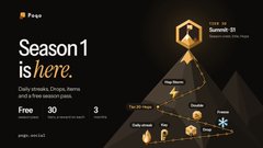 A dark promotional banner for a crypto season event reading 'Season 1 is here.' with details about an airdrop, featuring 30 winners and 3 mystery boxes, with logos including Page.