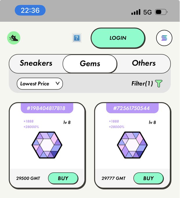 The image shows a screenshot of an app interface with two purple gemstones displayed, one larger than the other. The text "Gems" is visible within the app's settings menu, indicating that this is a feature or setting related to the gemstone display.