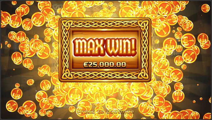 The image showcases a triumphant slot machine "MAX WIN!" screen displaying a payout of €25,000.00, surrounded by cascading gold coins. This visual perfectly complements the promotional post celebrating a new high-volatility game with a maximum multiplier of x25000, inviting followers to try their luck by retweeting with their Stake ID.