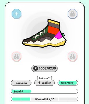The image shows a shoe with various colors, including red, green, yellow, and black. The shoe appears to be a sneaker or boot, possibly designed for walking or running activities. It has a unique design that stands out from typical footwear. The image is accompanied by a caption that reads "ハッカが出ると 「あ〜！ハズレた！」 てよくおもたな #STEPN #サクマ式ドロップス #ブルバ100". This description suggests the shoe is a special edition or limited edition item, possibly designed for a specific purpose or target audience.