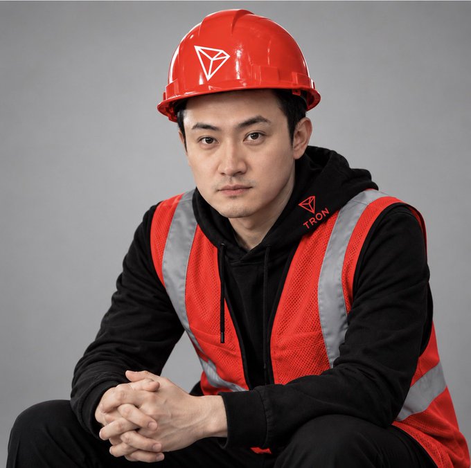 A portrait of an Asian man wearing a red hard hat and a red reflective safety vest with the 'TRON' logo, over a black hoodie.