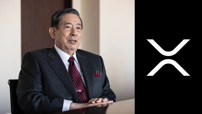 SBI Chairman Yoshitaka Kitao is pictured next to the Ripple ($XRP) logo, illustrating his statement about the potential for XRP ledger to support a $100 trillion tokenization market.
