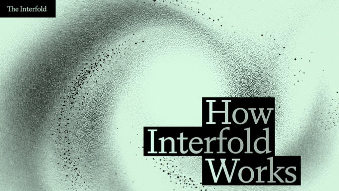 The image features an abstract design with a spiral pattern of dots and lines against a light green background. Below this design, there is text that reads "How Interfold Works" followed by a block quote from the creator of the idea. The creator's name is mentioned in the quote as well.