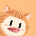 A small cartoon image of an orange tabby cat face with pink cheeks and lips.