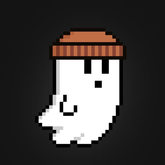 A pixel-art ghost wearing an orange beanie gives a thumbs up against a dark background, with the accompanying post celebrating a strong bullish monthly close for $BTC in August.