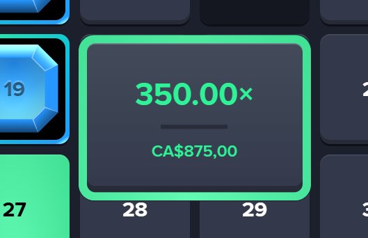 The image shows a betting multiplier screen displaying "350.00×" with a payout of "CA$875,00" on a dark interface, connected to a gambling giveaway promotion on the "Stake" platform. The highlighted green-bordered box indicates a successful high-multiplier win, aligning with the post's theme of celebrating big bets and community rewards.