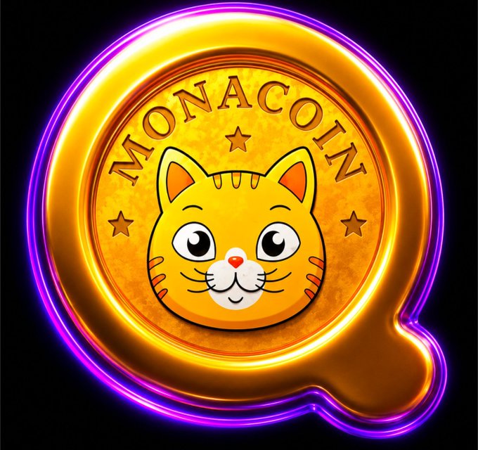 A stylized gold coin with the word "MONACOIN" displayed around a cartoon orange cat face is shown with glowing purple and pink neon outlines. The image serves as the promotional centerpiece for the $MONA presale, which the caption advertises at various SOL-to-$MONA exchange rates on monacoinsol.com.