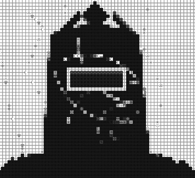 A pixel art rendering of a shadowy hooded figure with a glitching, holographic digital visor, evoking a cyberpunk hacker aesthetic. The obscured, menacing silhouette complements the "Gm everyone, Satari Must Die" post as a tech-culture meme referencing crypto/blockchain rivalry themes.