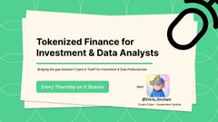 A promotional banner titled "Tokenized Finance for Investment & Data Analysts" advertising a weekly event every Thursday on X Spaces, hosted by @Chris_Jncher, with a green background and a small host profile photo.