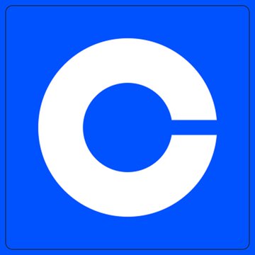 A bold white letter "C" centered on a blue square background—the recognizable Coinbase logo—accompanies the announcement of Coinbase launching perpetual futures for CRCL, HOOD, and MSTR on July 21.