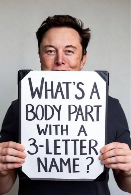 A man holds a whiteboard with handwritten text reading 'WHAT'S A BODY PART WITH A 3-LETTER NAME?'