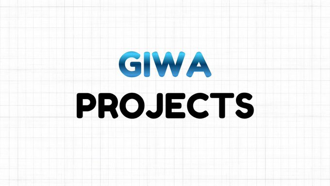 A simple logo design on a grid background displaying the text 'GIWA PROJECTS,' with 'GIWA' in blue gradient lettering and 'PROJECTS' in bold black text.