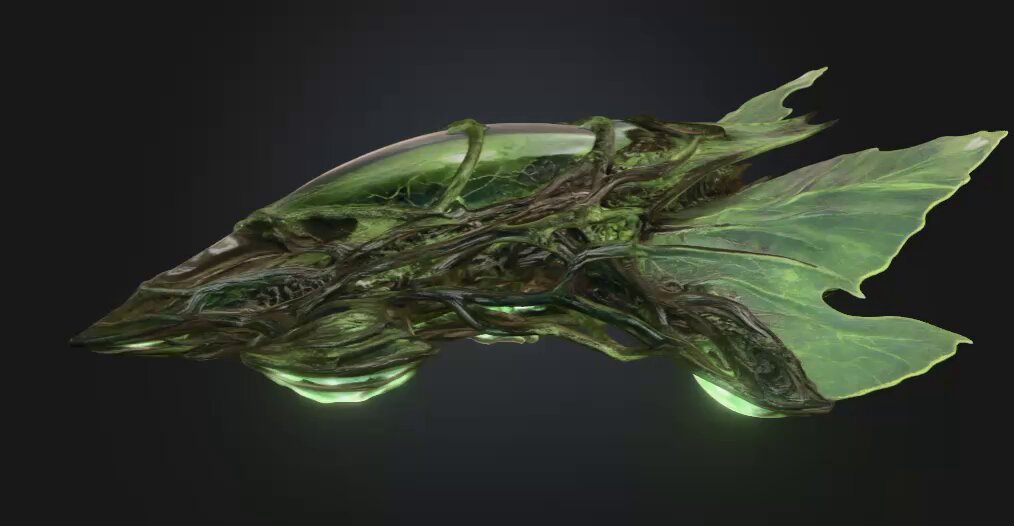 The image features a green, leaf-like object with a skull design on its side, which appears to be made of glass or plastic. The object has a unique shape that resembles a fish or an aquatic creature. It is placed against a black background, making it stand out prominently in the photo. The post seems to be promoting something related to this unusual and intriguing object, possibly a product or service.