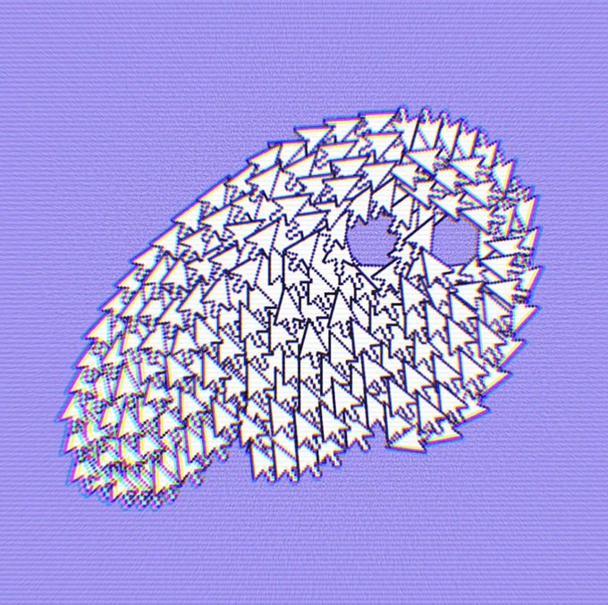 The image displays a 3D fractal or geometric structure resembling a rounded, crystalline form made of jagged, zigzagging patterns in white and black with a chromatic aberration effect, set against a soft lavender background. This abstract visual accompanies a social media post promoting an upcoming crypto airdrop, with the complex, intricate design symbolizing the promise of a valuable reward for participants who follow the instructions and share their $SOL wallets.