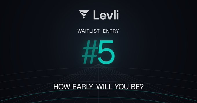 A dark graphic displays the 'Levli' logo and the text 'WAITLIST ENTRY #5' in glowing teal, along with the phrase 'HOW EARLY WILL YOU BE?' over a perspective grid background.