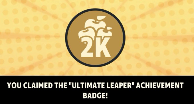 NBA 2K achievement notification reading 'YOU CLAIMED THE "ULTIMATE LEAPER" ACHIEVEMENT BADGE!' with the 2K logo.
