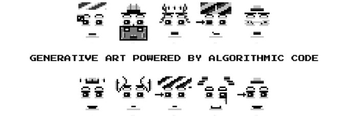 The image features a poster that says "Happy to announce @Dineroxyz collaboration with @ 404: Pixelated Identities is teaming up with one of the most dedicated NFT communities in the space to expand our grassroots experiment." The main focus of the image is a row of cartoon faces, each featuring different expressions. There are nine characters in total. These characters appear to be wearing masks or costumes and have unique features like varying hairstyles. In addition to these characters, there's also text written below the images that further explains the collaboration between the poster and the NFT community.