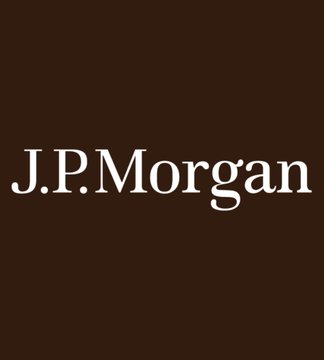 The J.P.Morgan corporate logo displayed in white serif text against a dark brown background.