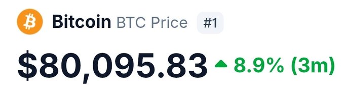 A price ticker displays Bitcoin (BTC) at $80,095.83, ranked #1, showing a green upward trend of 8.9% over 3 months.