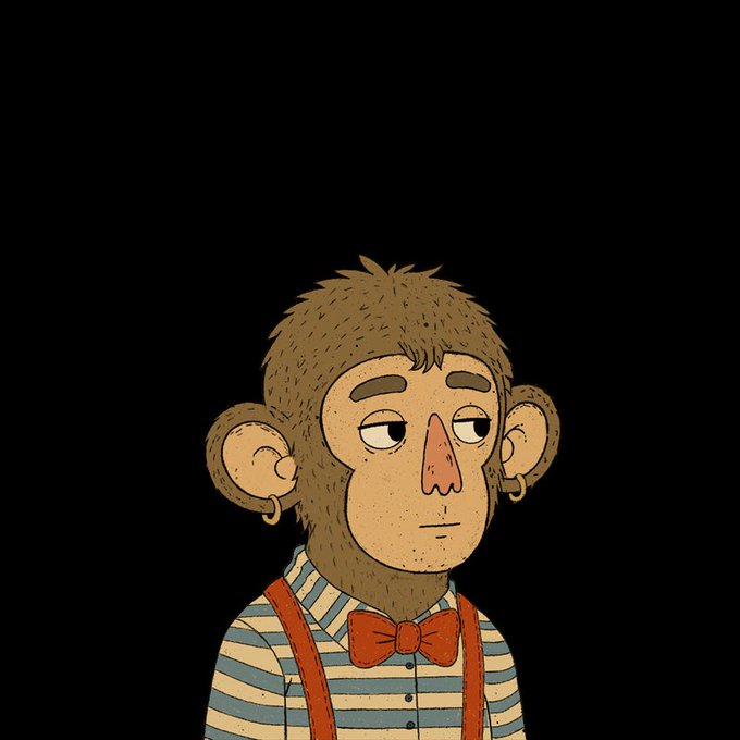 An illustrated monkey with a red bow tie and orange suspenders stares sideways against a black background. Its smug, sideways glance humorously matches the post's boastful tone about winning a whitelist spot with 88% unusual status—wearing the confidence of someone who got in early and knows it.