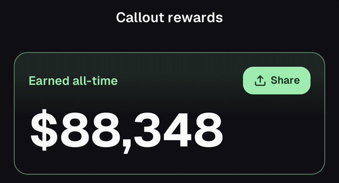 The image shows a Pump.fun "Callout rewards" dashboard displaying $88,348 earned all-time, supporting the post's claim that Pump is currently outperforming its competitors in the on-chain trading space.
