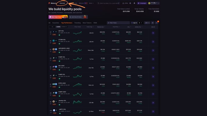 A dark-themed cryptocurrency analytics platform titled 'We build liquidity pools' showing a list of tokenized stocks including AST-STR, ATOM-SOL, ASTROPUMP-USDC, PUMP-SOL, MUSDC, PUMP-USDC, XBT-USDC, PUMP-XRP, PUMP-UDSC, and pUMP-USDC with their tokenized supply and market cap data.