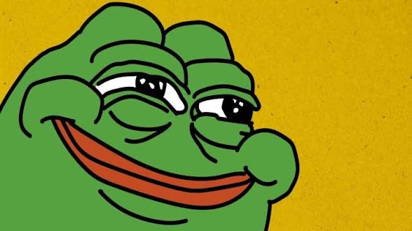 The classic 'Smug Pepe' meme featuring a green cartoon frog with half-lidded eyes and a smug smile against a yellow background.