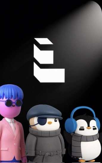 A logo with a stylized 'L' shape appears above three cartoon characters including a penguin with an eyepatch, another penguin with blue headphones, and a pink figure in sunglasses against a dark background.