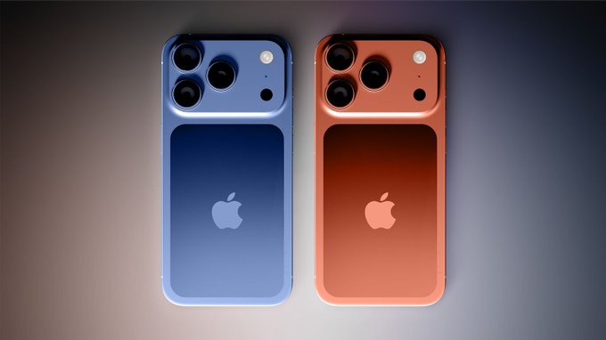 Two Apple iPhones, one blue and one orange, displayed side by side against a neutral background, representing the $AAPLB tokenized stock discussed in the post about Apple Inc.'s positive momentum in the crypto market.
