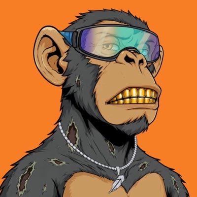 A digital illustration of a cartoon monkey/chimp character wearing sunglasses and a pearl necklace with a tooth pendant, grinning to show gold teeth against an orange background.