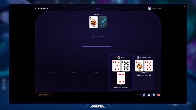 A screenshot of a digital blackjack game showing a hand in progress between user 'N209' and 'A bitterful other', with the dealer's cards at the top.