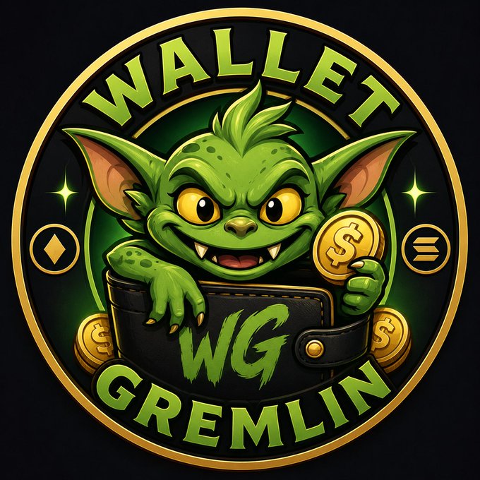 A circular logo for 'Wallet Gremlin' showing a green cartoon goblin holding gold coins and a wallet with 'WG' on it.