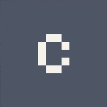 A pixelated white letter 'C' centered on a solid dark blue-gray background.