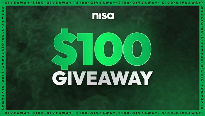 This image announces a "$100 GIVEAWAY" with the Nisa logo, directly supporting the accompanying post's giveaway details. The text "GIVEAWAY $100" is prominently displayed, reinforcing the giveaway's value.