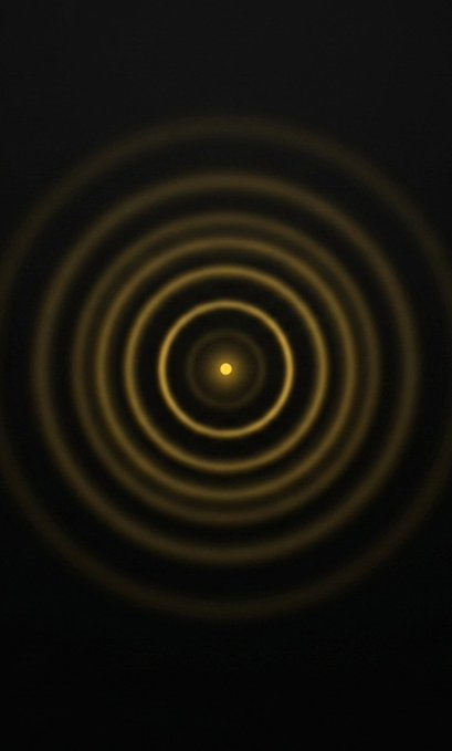 A glowing golden dot emits concentric rings of light across a dark background, visually representing the VRF (Verifiable Random Function) service's generation and propagation of secure, verifiable random numbers for blockchain applications.