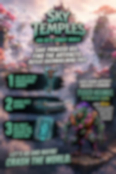 The image displays a "Sky Temples Play Test" guide by Driftking, featuring three numbered steps with illustrations (including a map, pistols, and a key item) along with detailed instructions for multiplayer gameplay, accompanying a post about an upcoming playtest for @OthersideMeta.