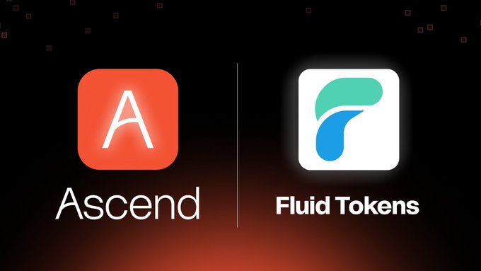 Black background displaying two app logos side by side: 'Ascend' on the left and 'Fluid Tokens' on the right.