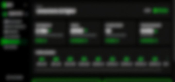 A heavily blurred screenshot showing a dark interface with green accents, unreadable text, and what appears to be weather widgets.