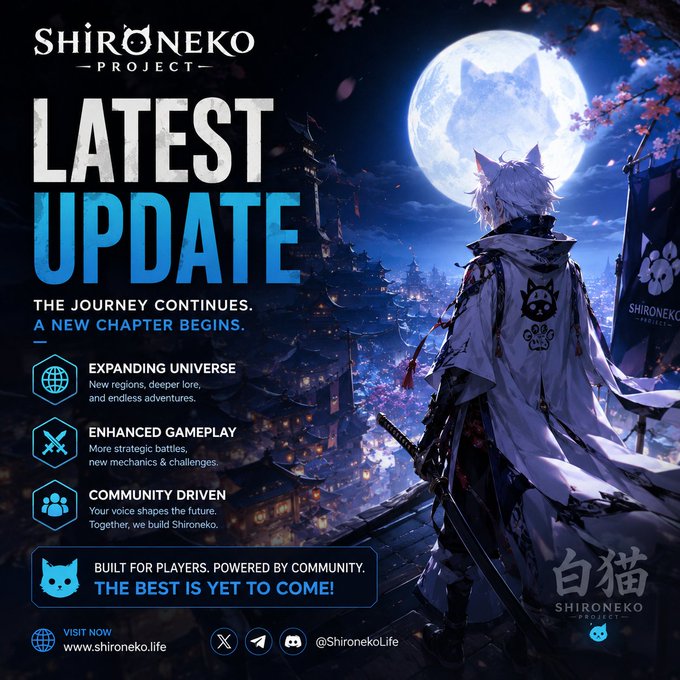 The image features a man dressed as a character from a video game, standing against a backdrop of a full moon with cherry blossoms. The caption reads "THIS IS GETTING SERIOUS ... $SHIRO UPDATE $Shiro Life is quietly building something that’s starting to feel much bigger than people realize.